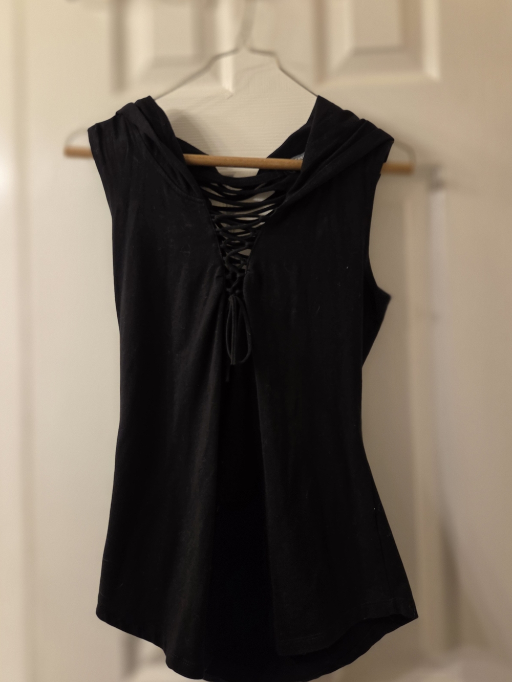 EARTHBOUND Black Sleeveless Hooded Tank with Lace-Up Back